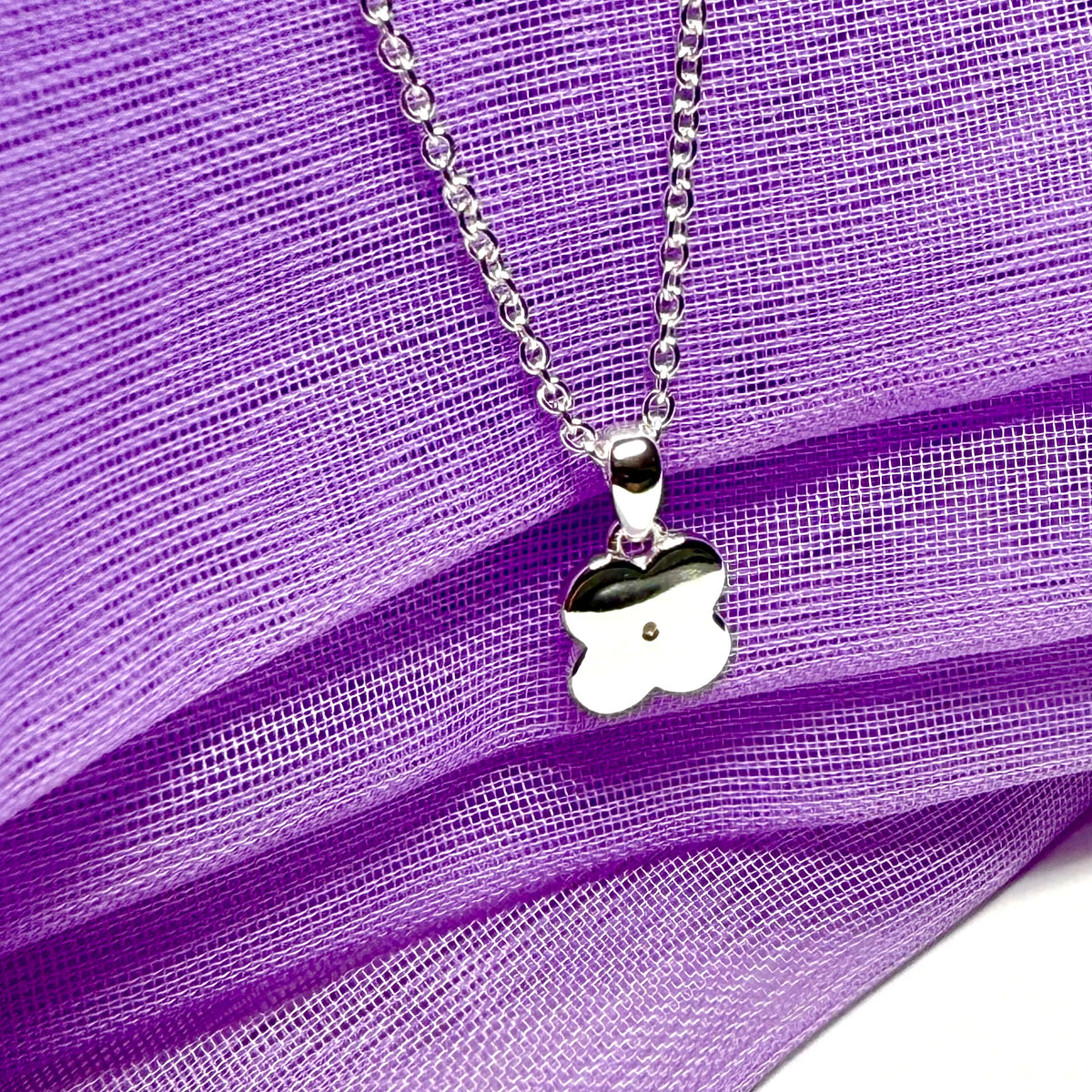 Real diamond ladies necklace disc flower petal shaped charm sparkling sterling silver