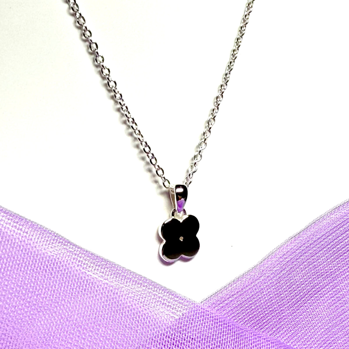 Real diamond ladies necklace disc flower petal shaped charm sparkling sterling silver