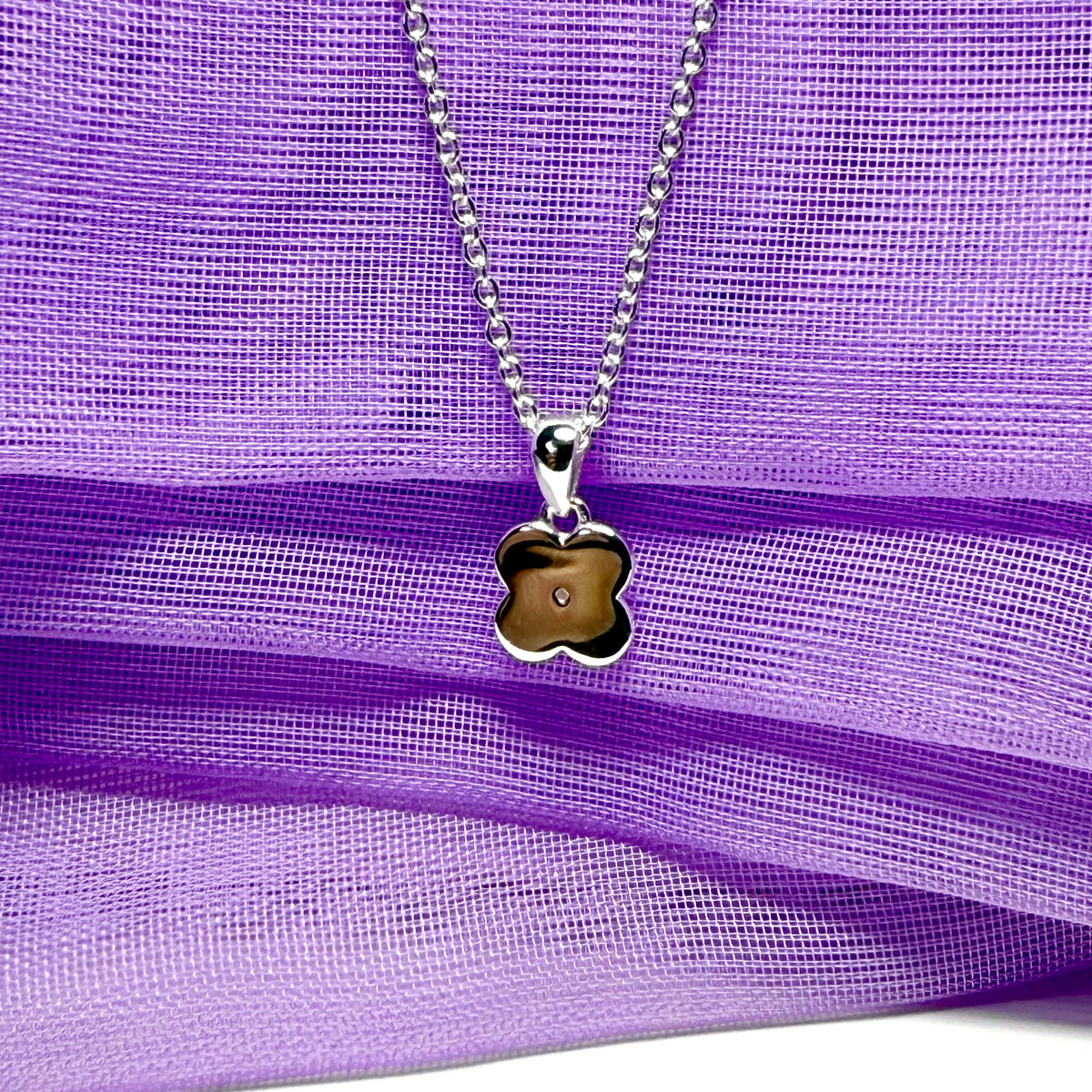 Real diamond ladies necklace disc flower petal shaped charm sparkling sterling silver