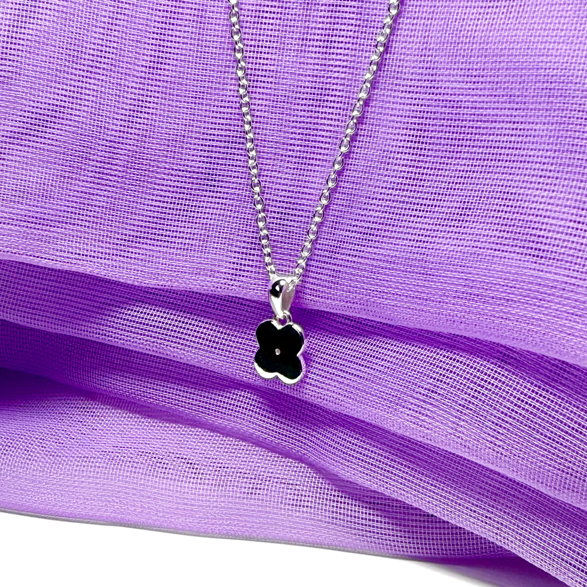 Real diamond ladies necklace disc flower petal shaped charm sparkling sterling silver