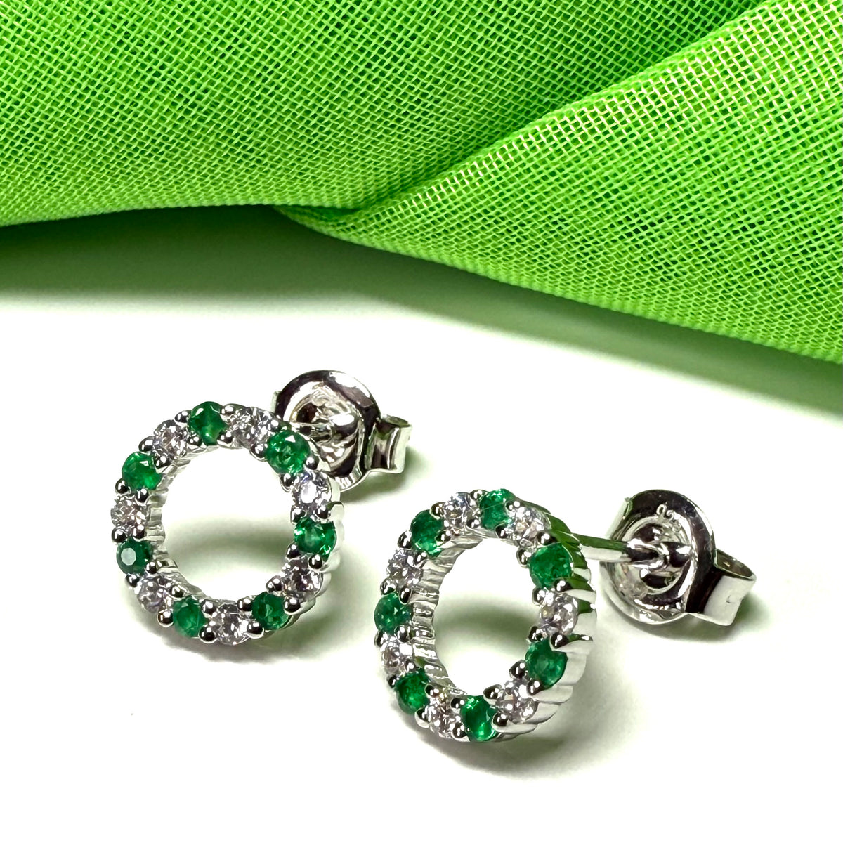 Real emerald Circle of Life round stud earrings