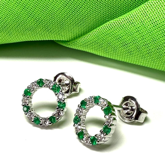 Real emerald Circle of Life round stud earrings