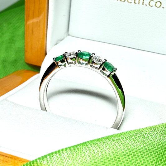 Real emerald diamond white gold eternity ring claw setting