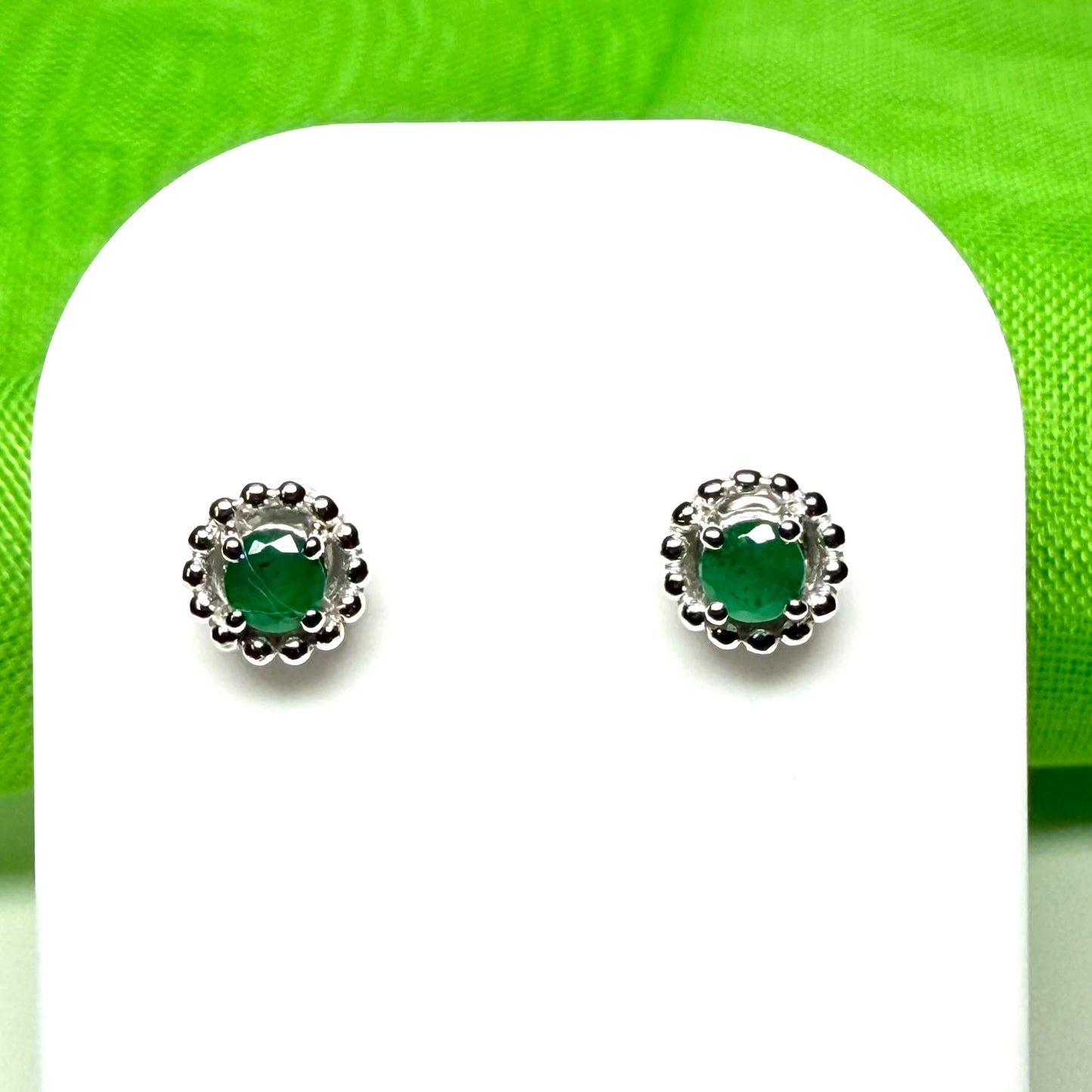 Real emerald small round stud earrings