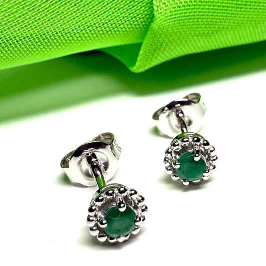 Real emerald small round stud earrings