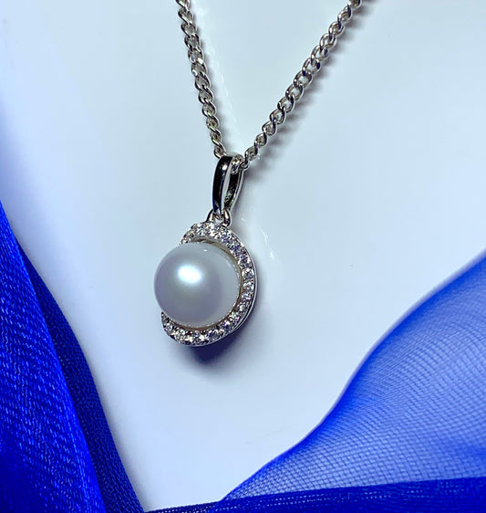 Real freshwater cultured pearl cluster necklace ballerina pendant sterling silver