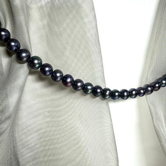 Real freshwater cultured pearl single row necklace black grey uniform 7 mm round pearls