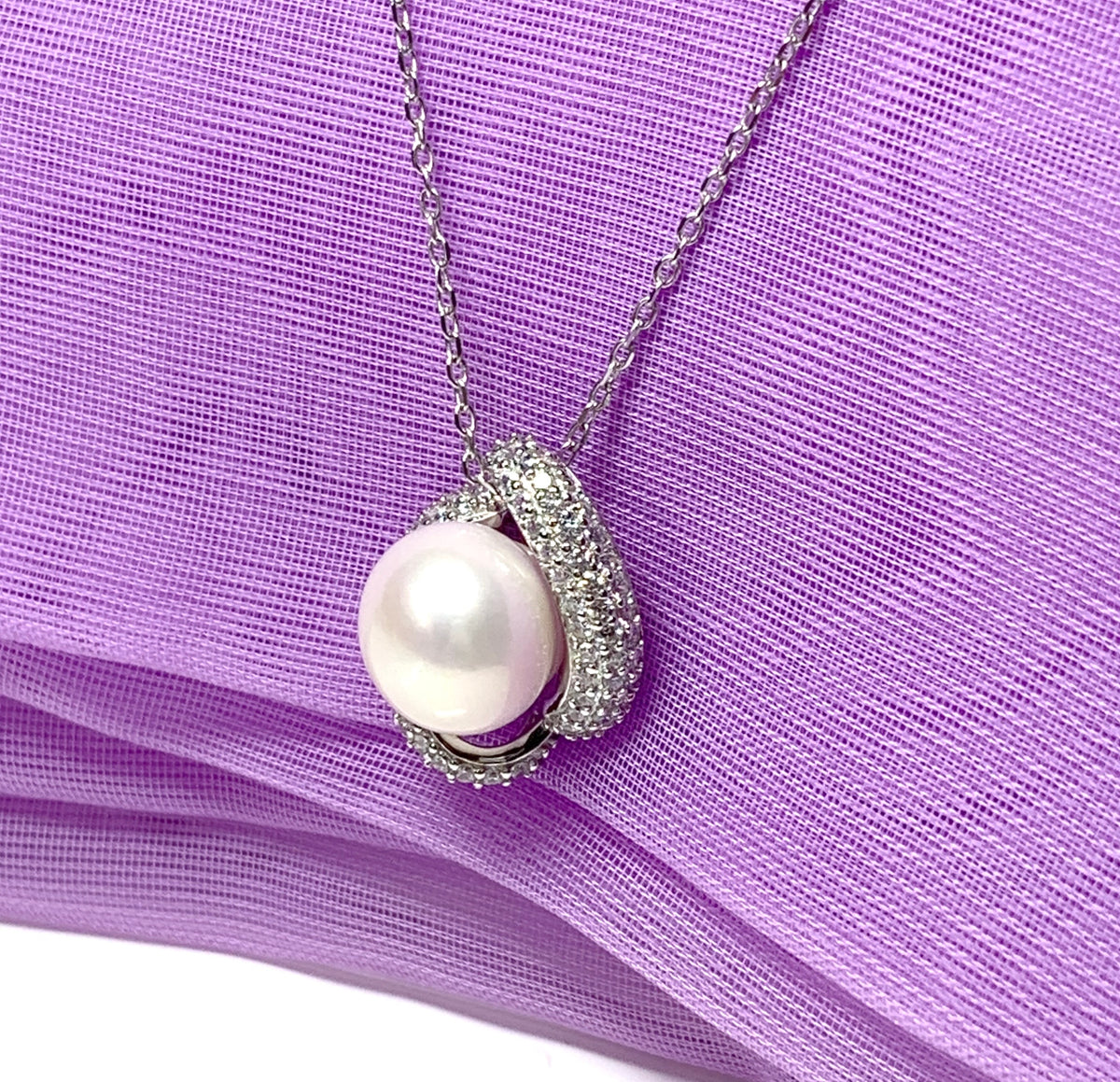 Real freshwater cultured pearl sterling silver round fancy swirl necklace cubic zirconia