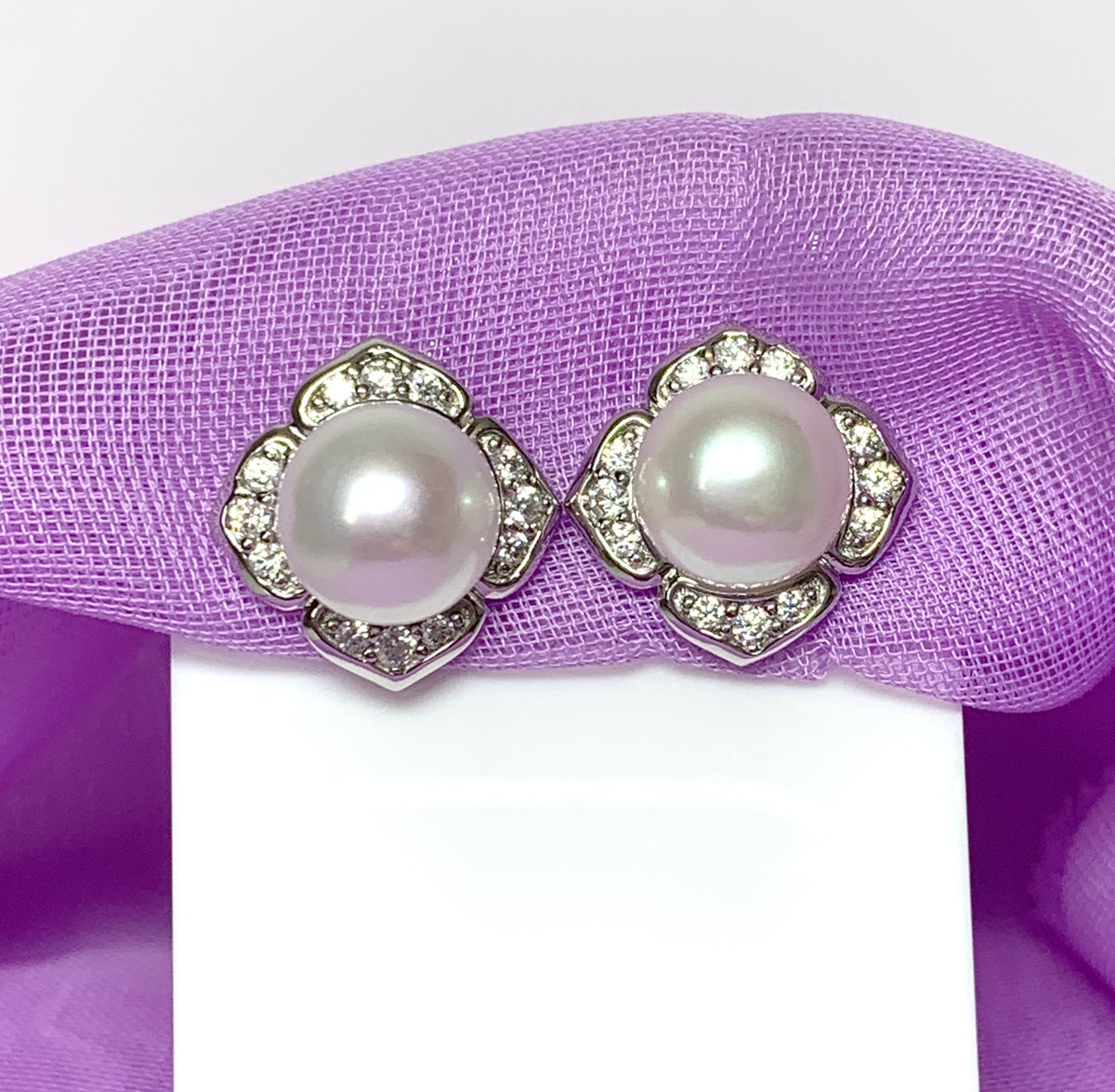Real freshwater pearl flower petal sterling silver square stud earrings