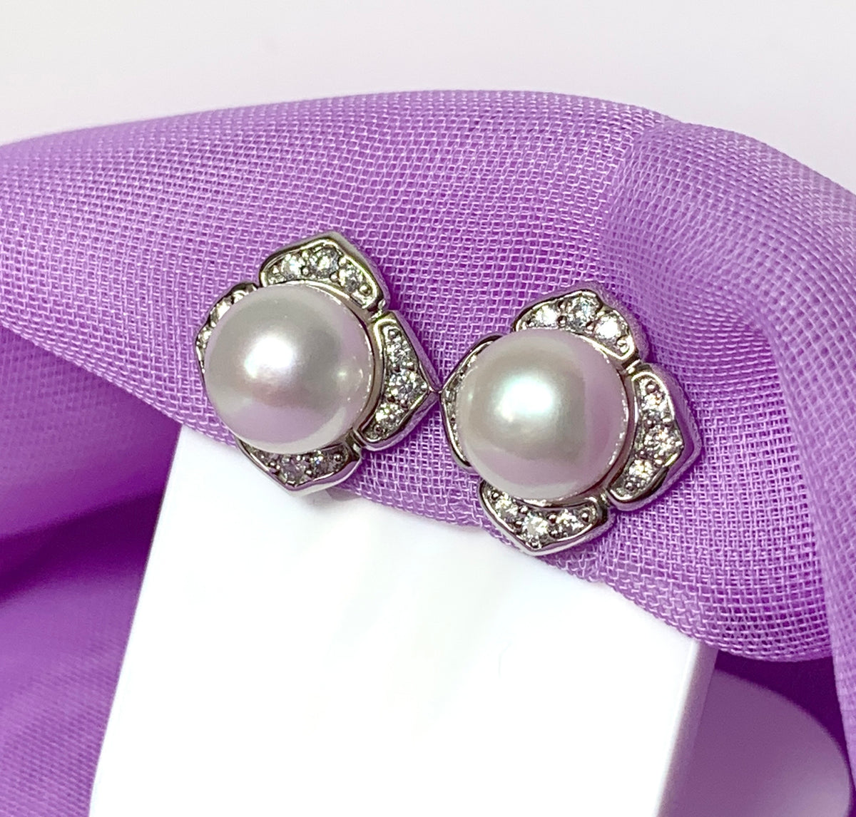 Real freshwater pearl flower petal sterling silver square stud earrings