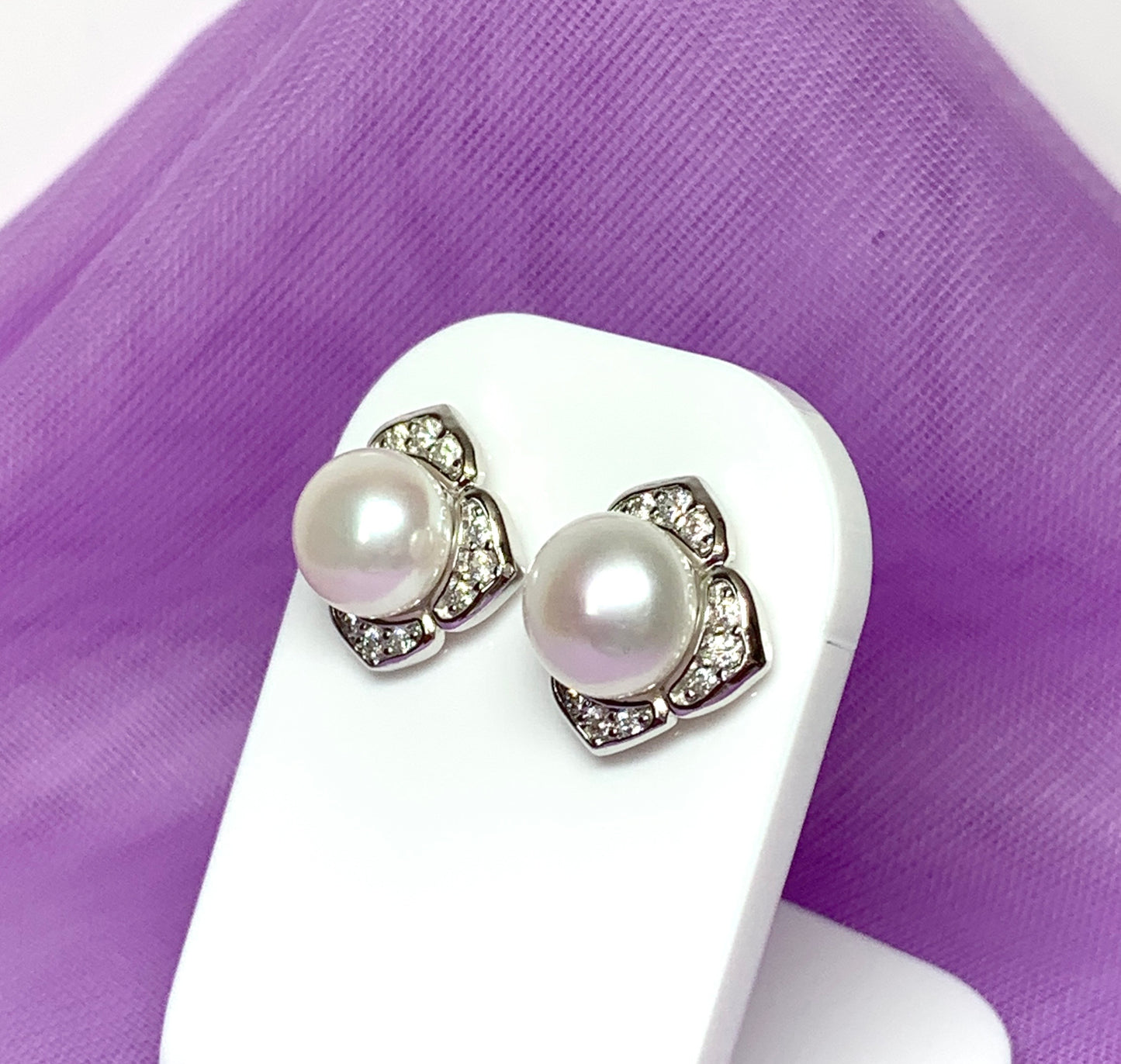 Real freshwater pearl flower petal sterling silver square stud earrings