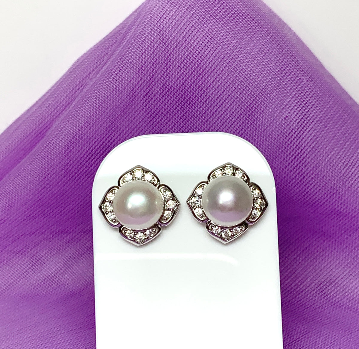 Real freshwater pearl flower petal sterling silver square stud earrings