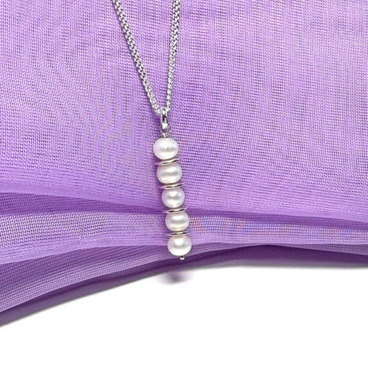 Real freshwater pearl necklace round long pendant sterling silver with chain