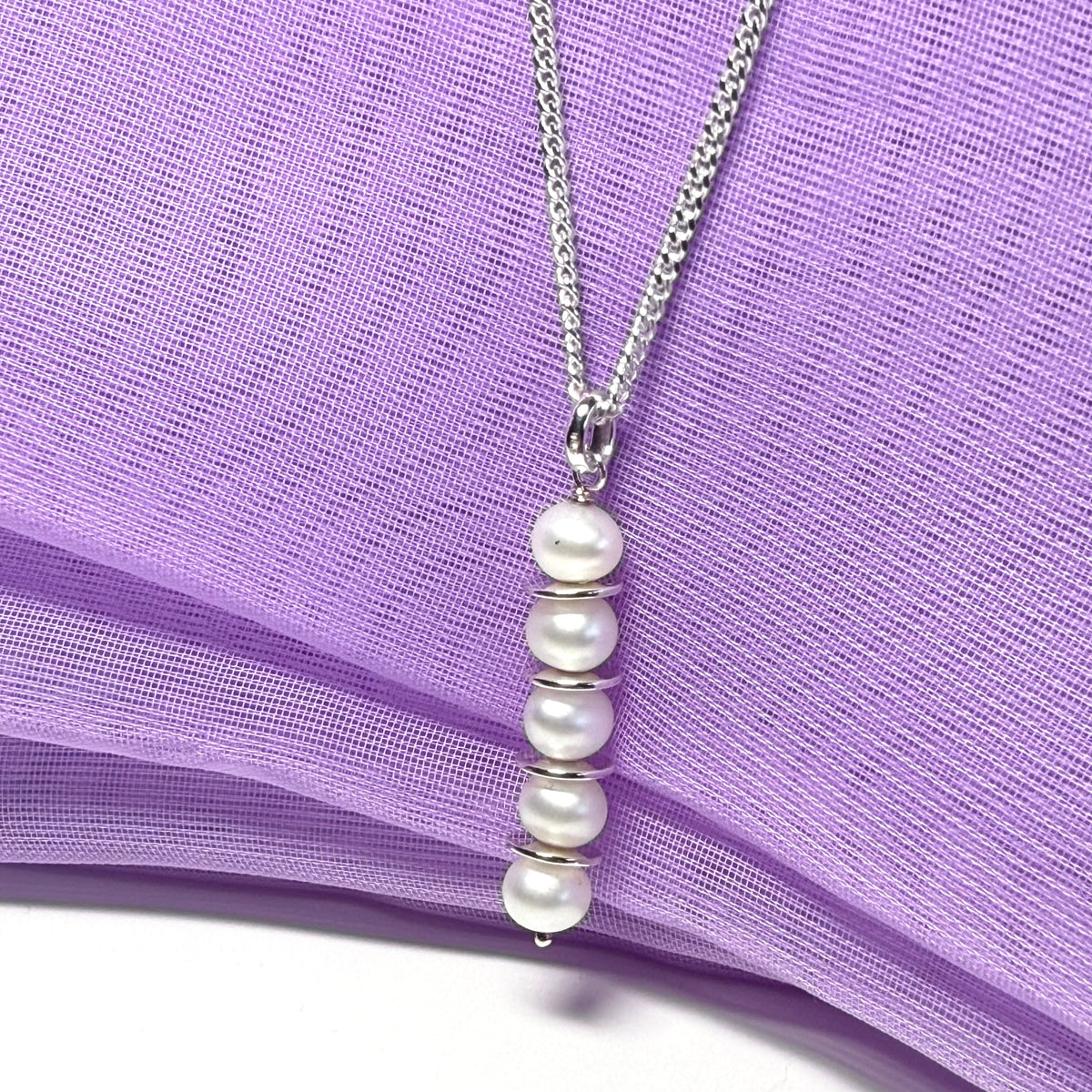 Real freshwater pearl necklace round long pendant sterling silver