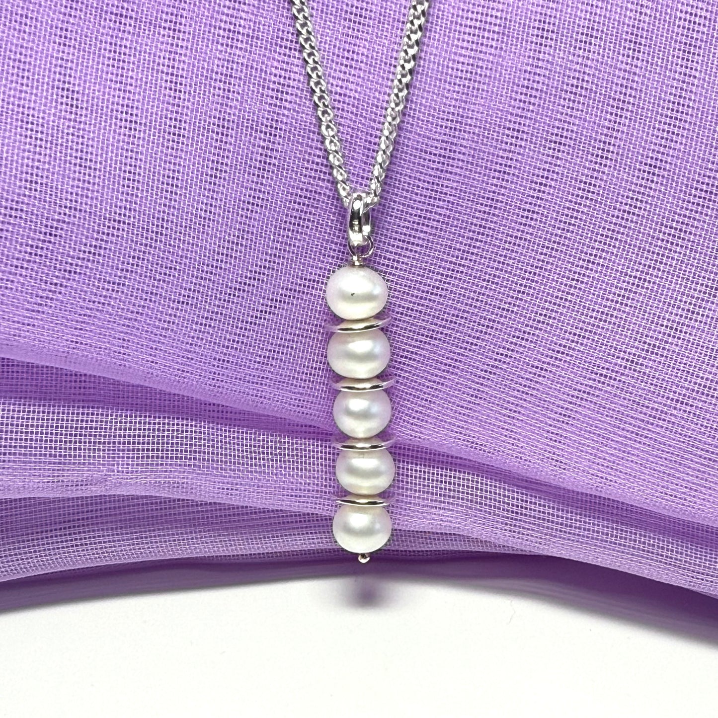 Real freshwater pearl necklace round long pendant sterling silver with chain