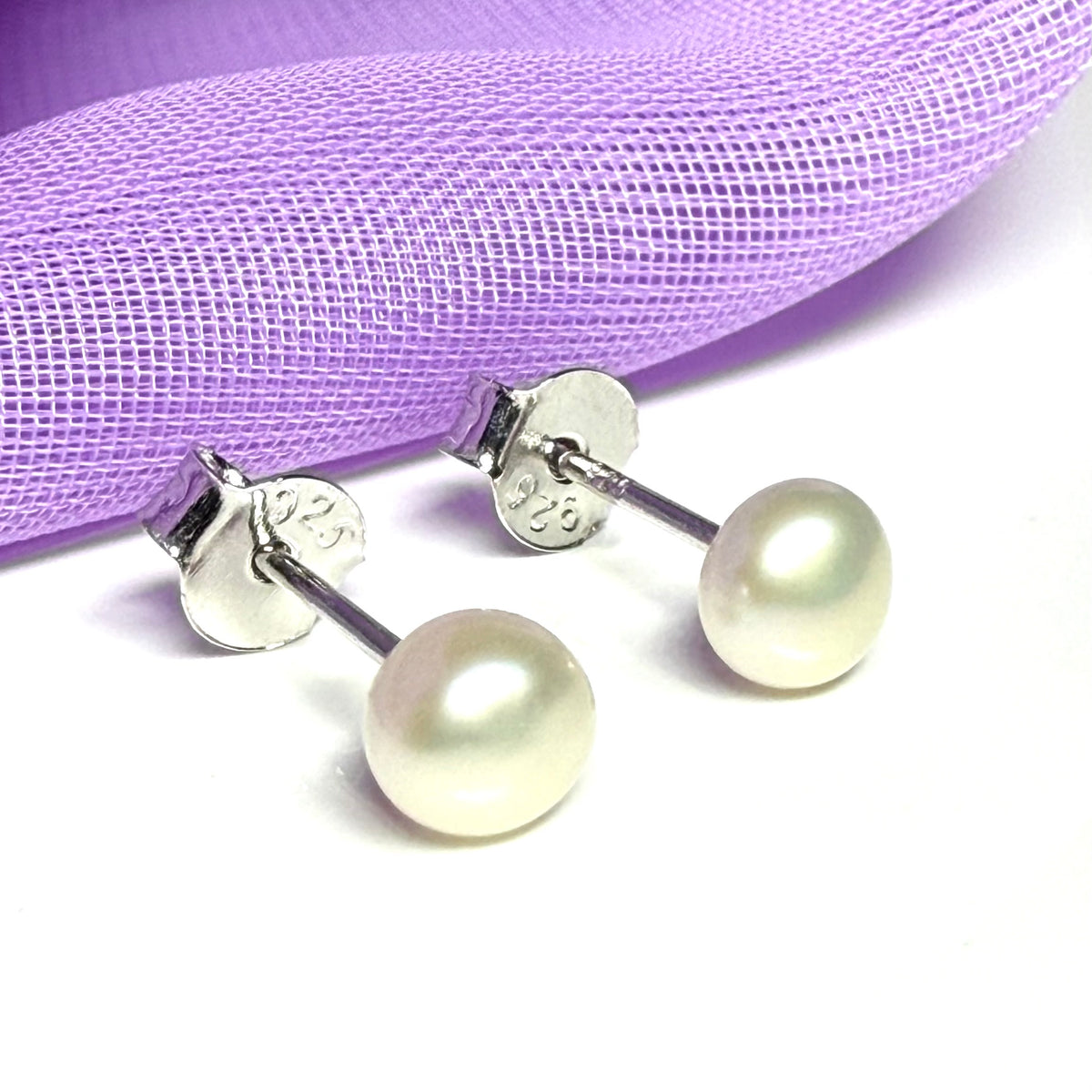 Real freshwater pearl sterling silver round stud earrings 6 mm