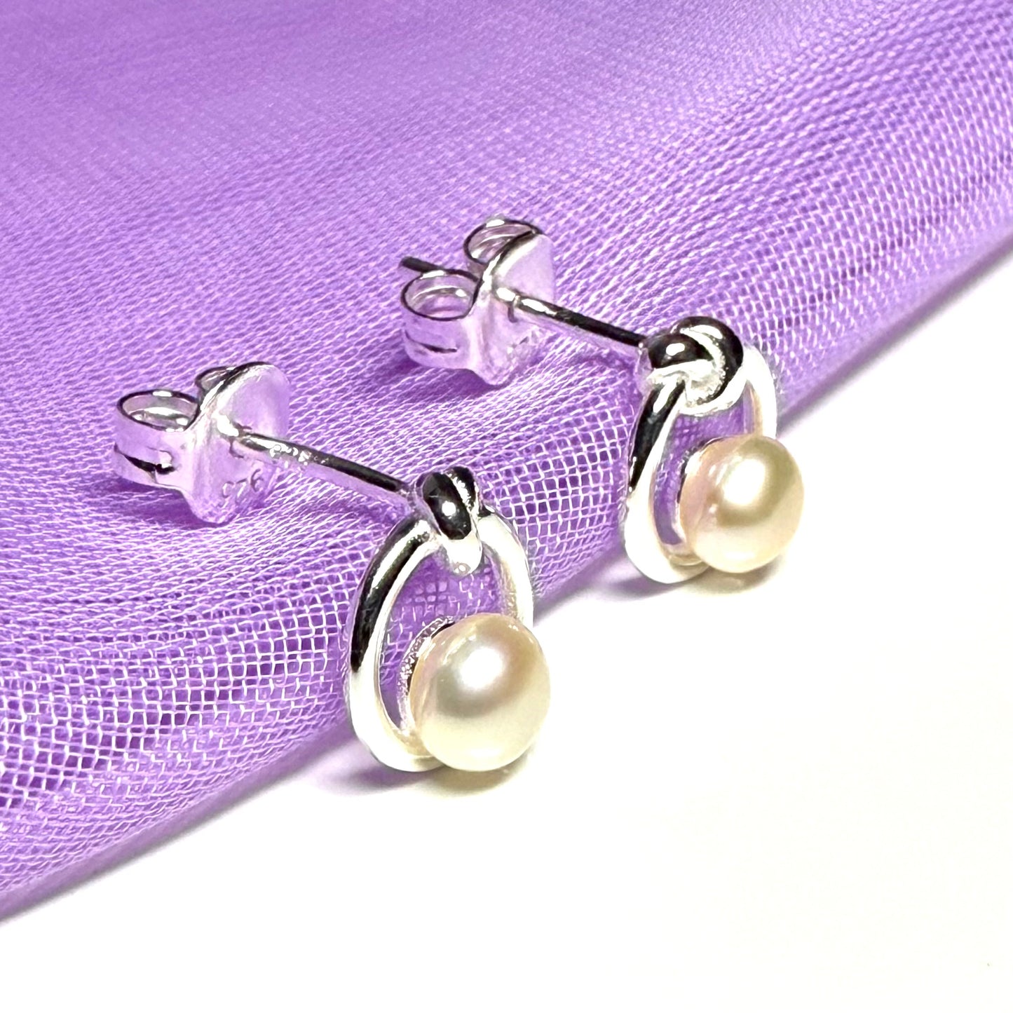 Real freshwater round knot circle sterling silver stud earrings