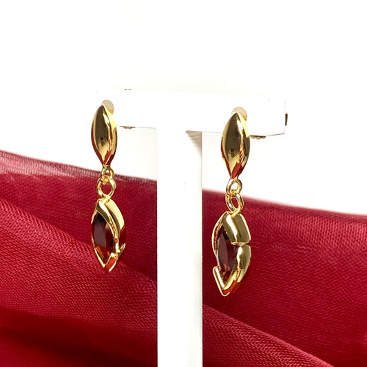 Real garnet sterling silver gilt marquise shaped drop earrings gold plated