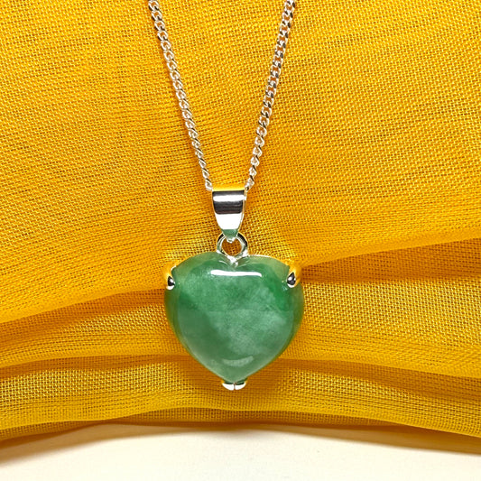 Real green heart shaped jade necklace