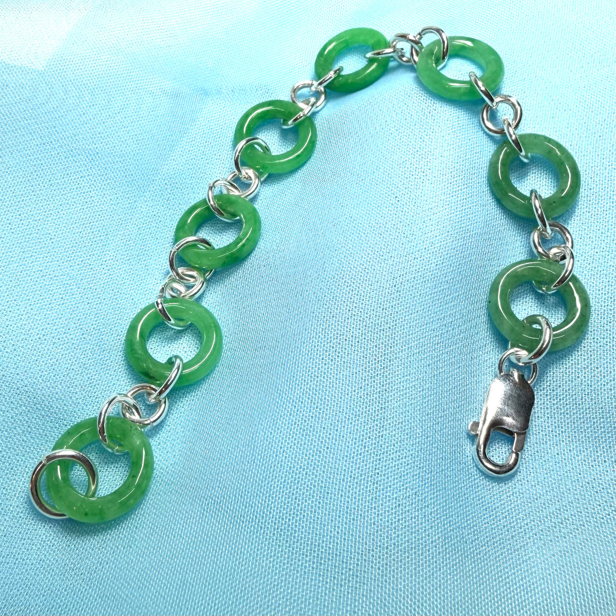 Real green jade bracelet sterling silver round circle design