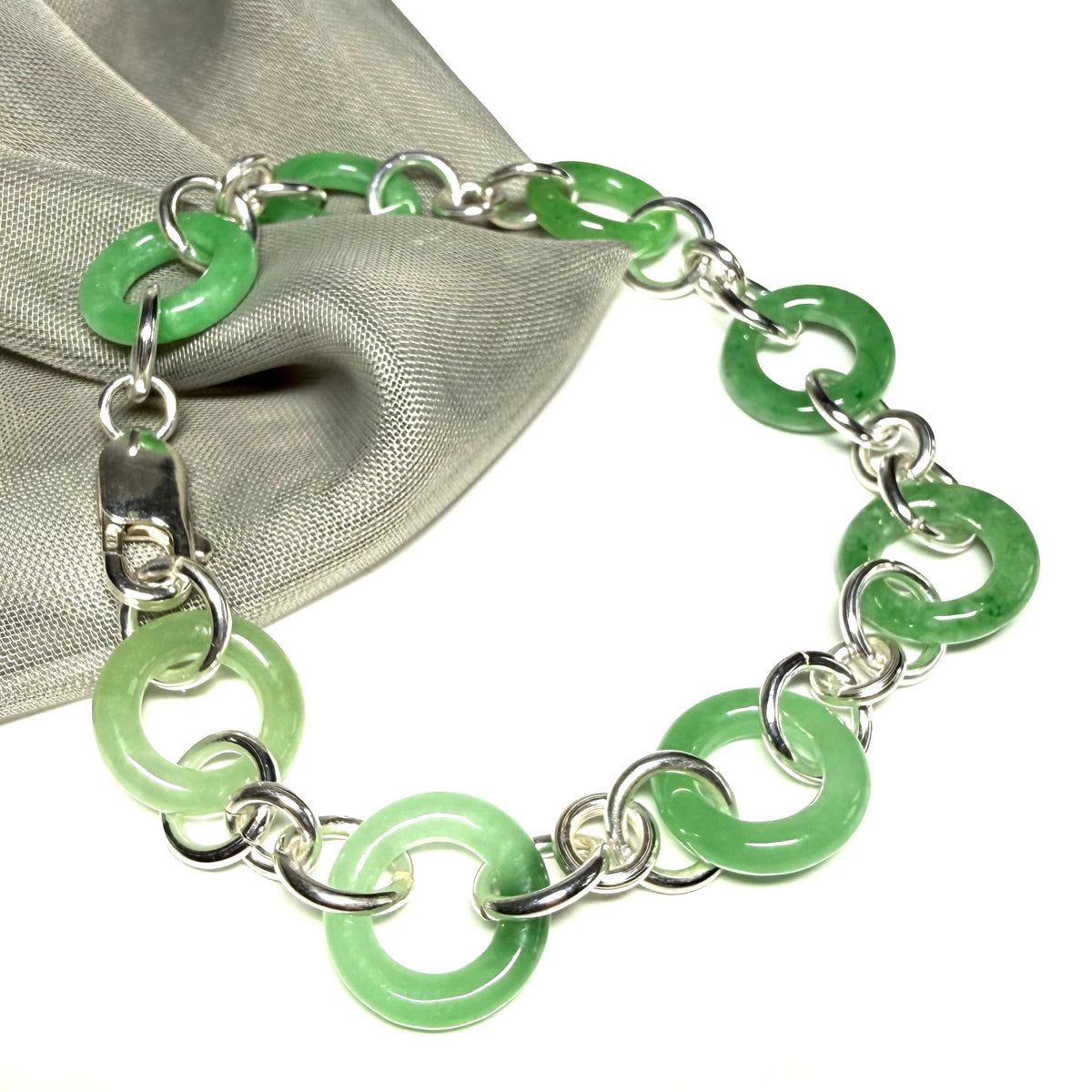 Real green jade bracelet sterling silver round circle designed