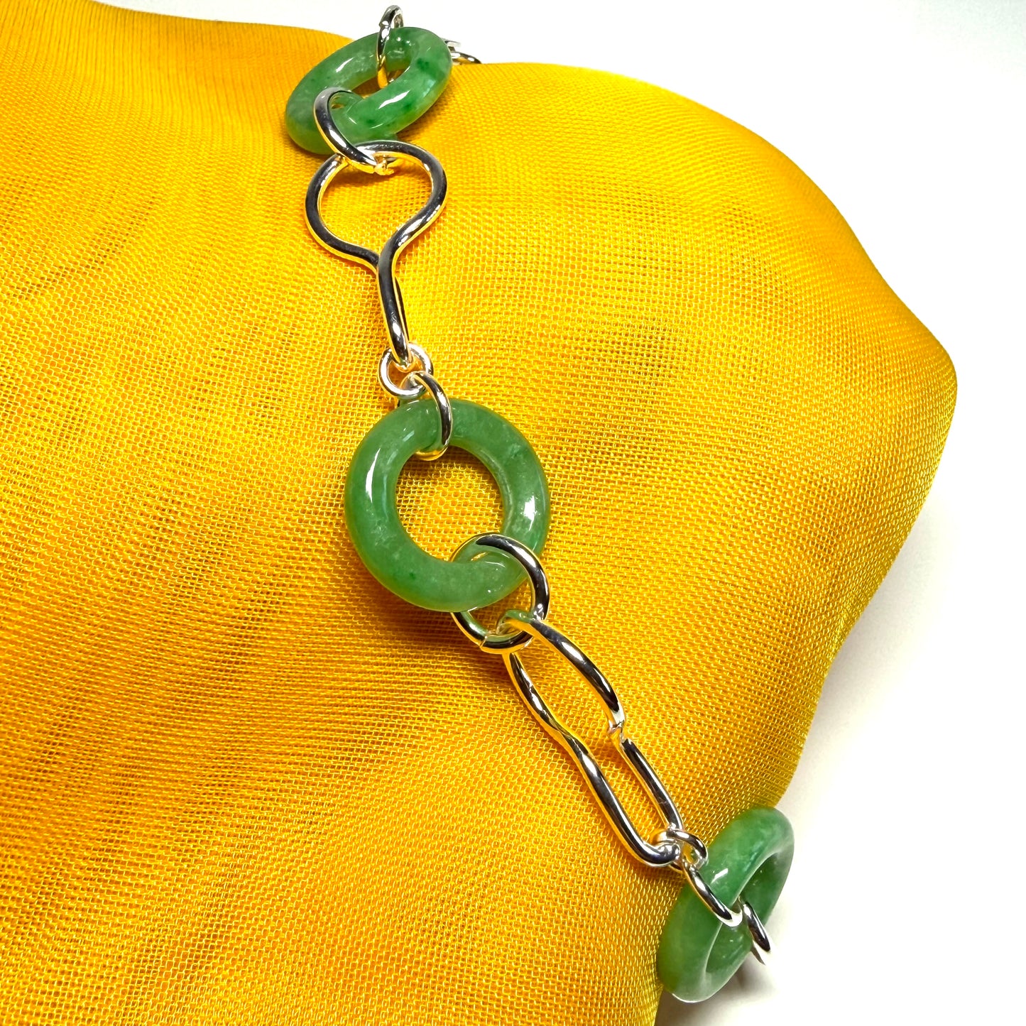 Real green jade bracelet sterling silver round circle twisted design