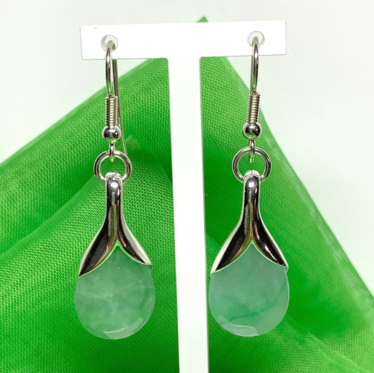 Real green jade drop earrings sterling silver pear shaped or teardrop shape