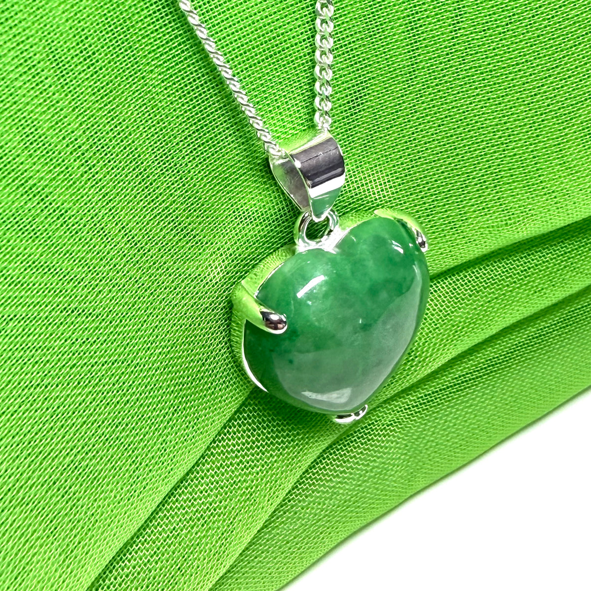 Real green jade heart shaped necklace