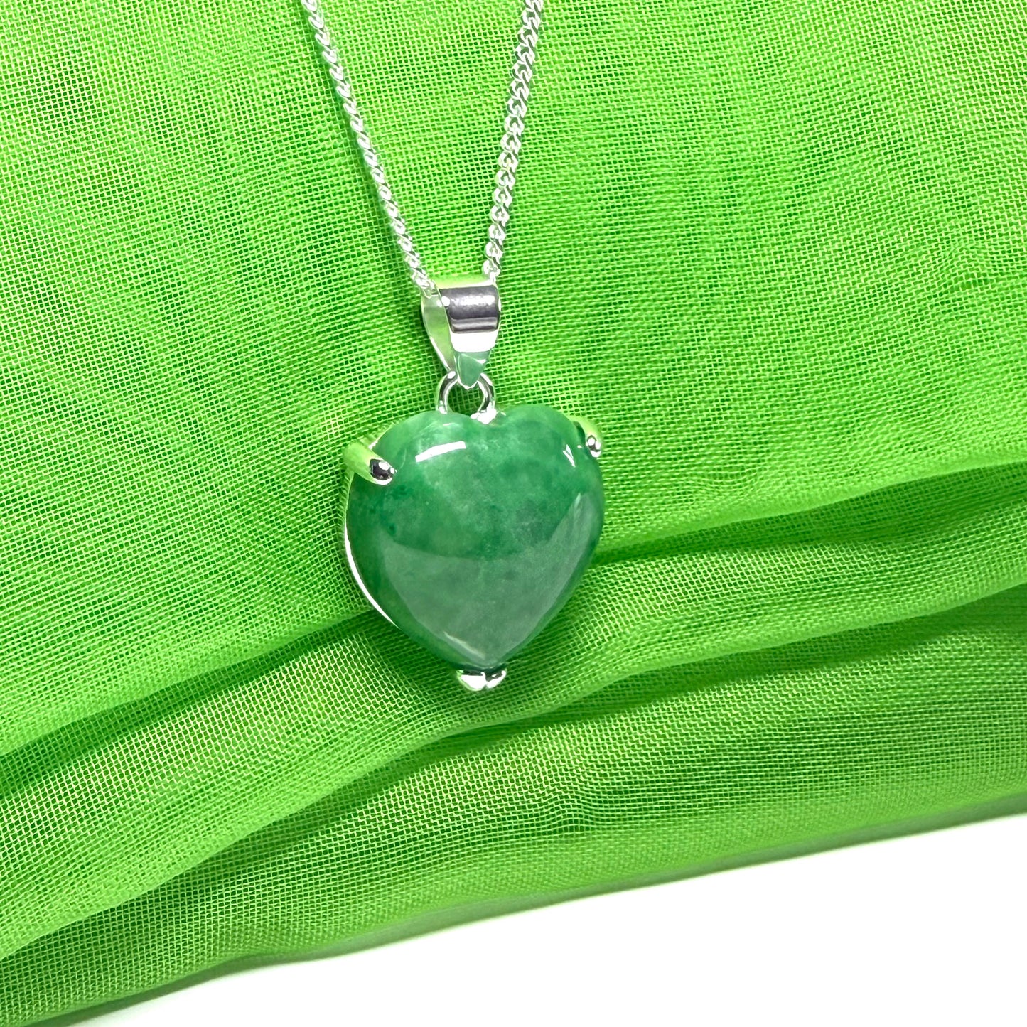 Real green jade heart shaped necklace