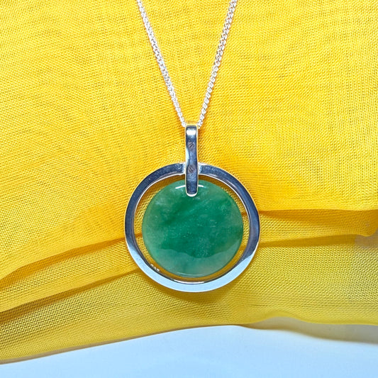 Real green jade necklace in a large round shape a stunning designed halo pendant with chain