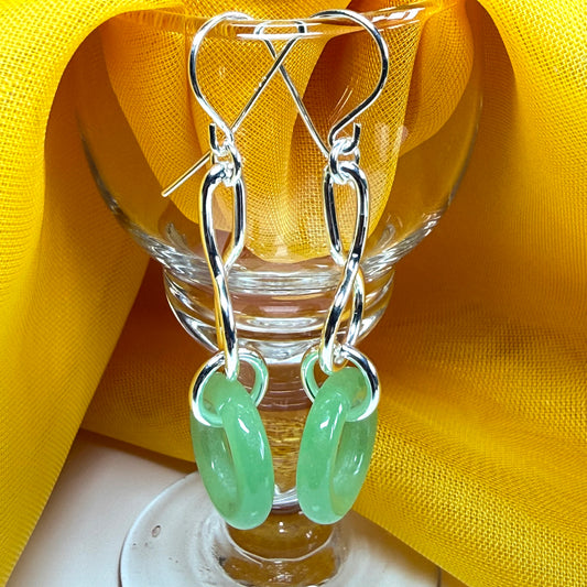 Real green jade sterling silver round beautiful drop earrings