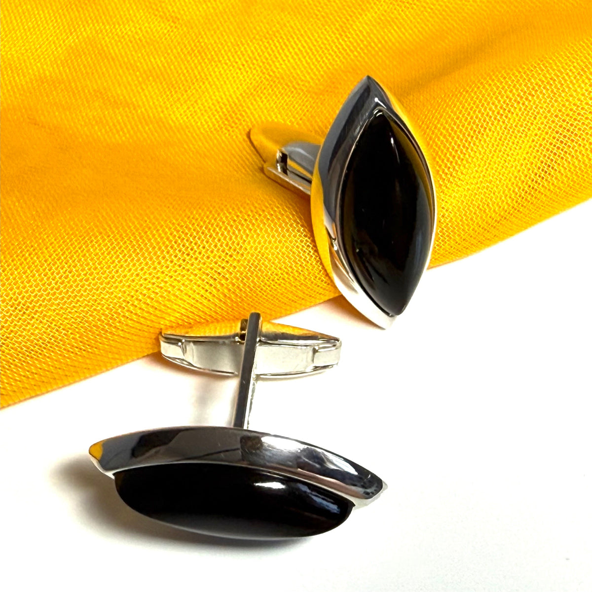 Real jet cufflinks sterling silver marquise shaped