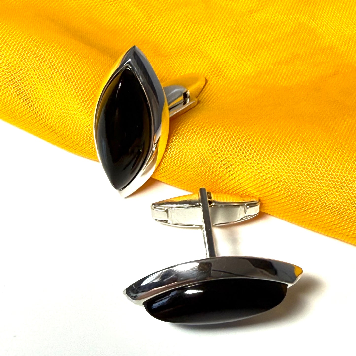 Real jet cufflinks sterling silver marquise shaped