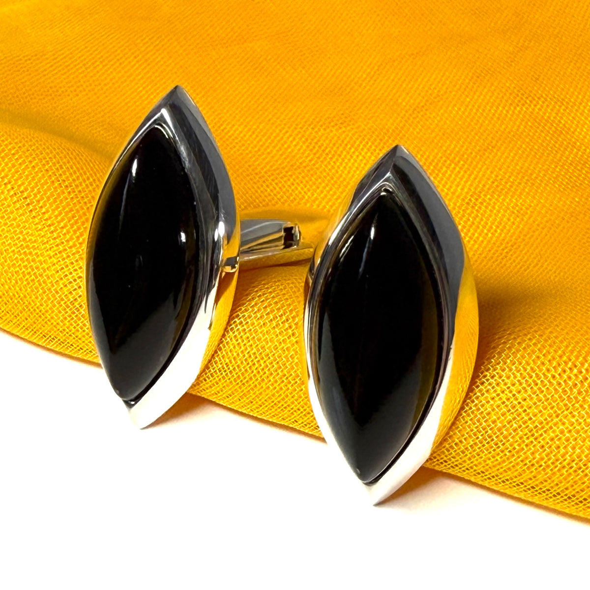 Real jet cufflinks sterling silver marquise shaped