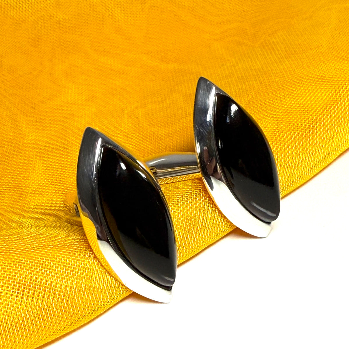 Real jet cufflinks sterling silver marquise shaped