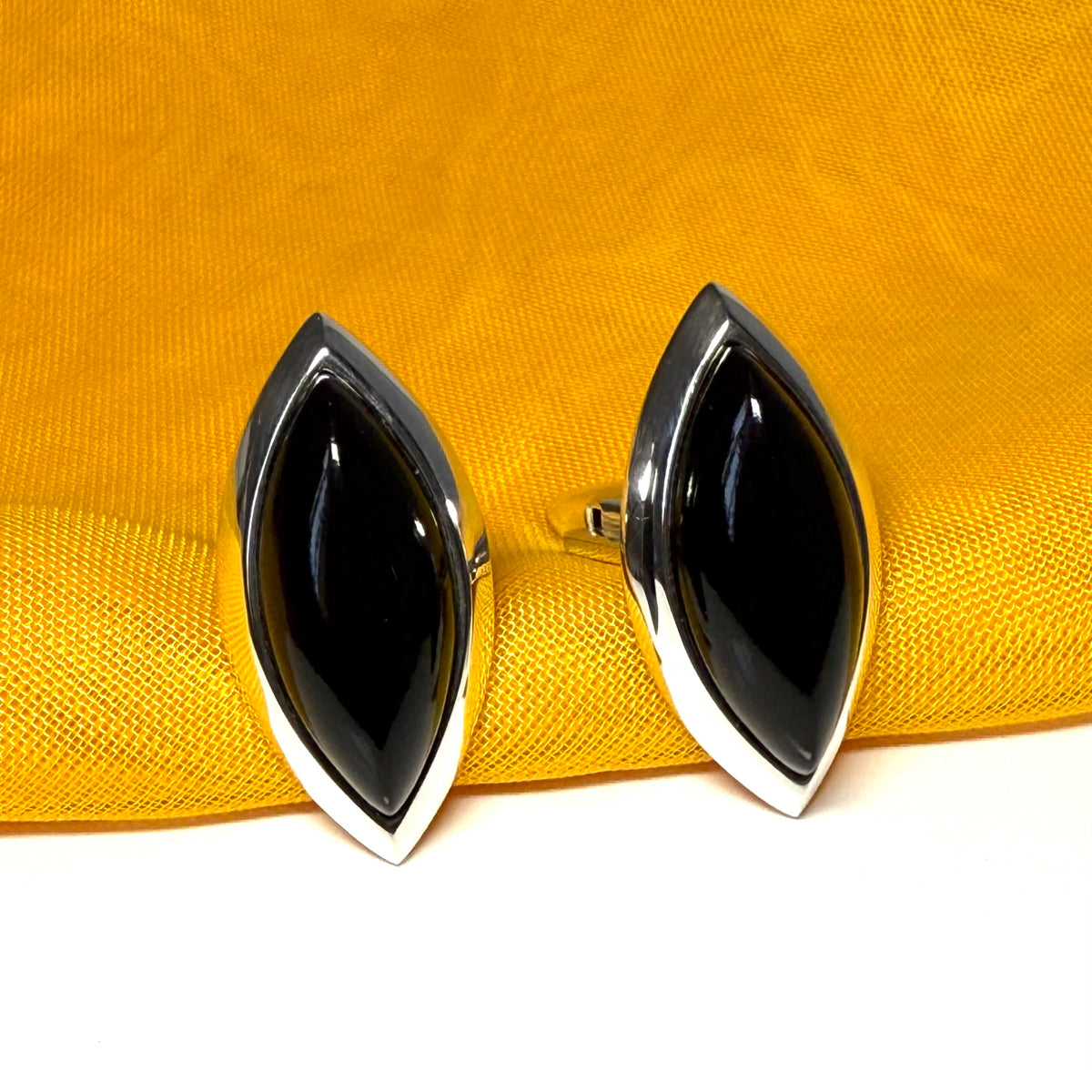 Real jet cufflinks sterling silver marquise shaped