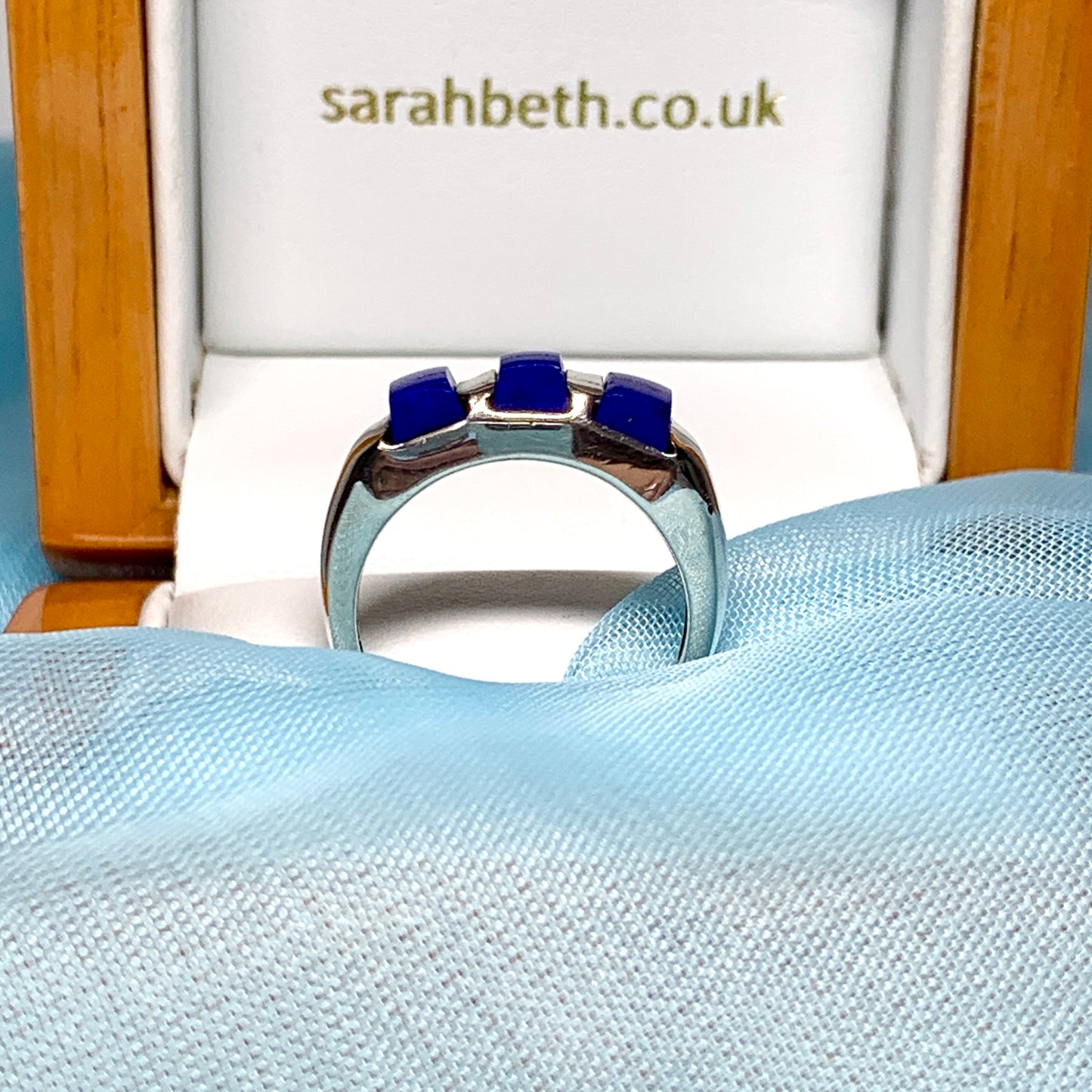Real lapis lazuli sterling silver ladies eternity ring or cocktail dress ring