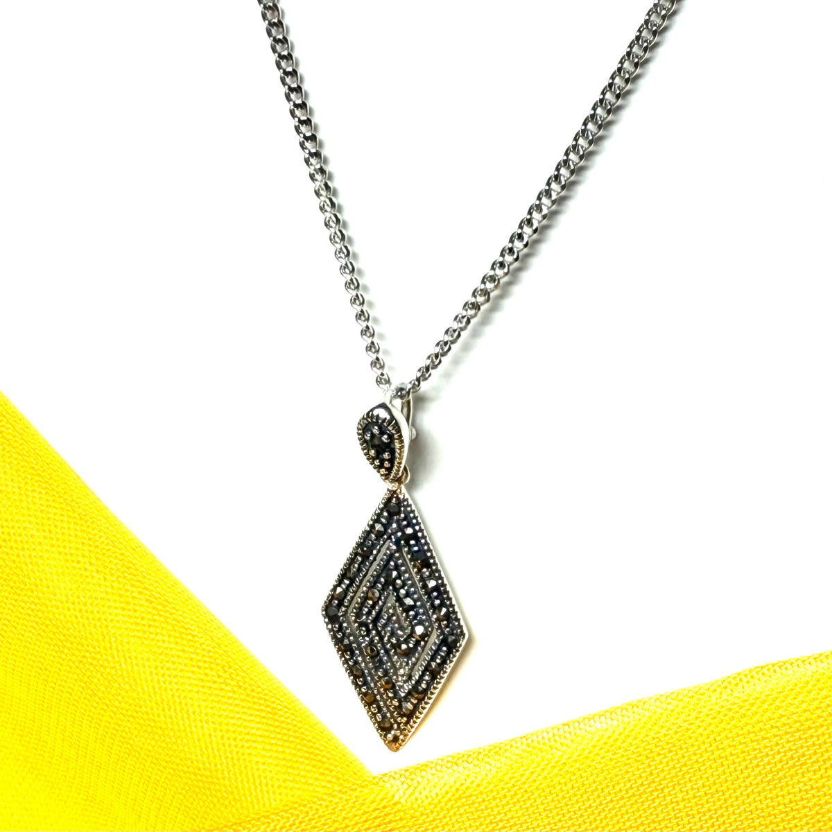 Real marcasite kite shaped necklace sterling silver pendant including a chain