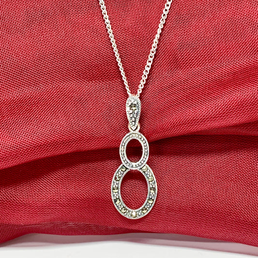 Real marcasite necklace double oval shaped sterling silver pendant