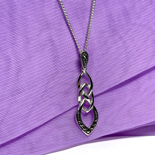 Real marcasite necklace open designed sterling silver pendant