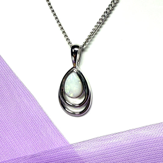 Real opal necklace sterling silver teardrop shape pendant with a chain
