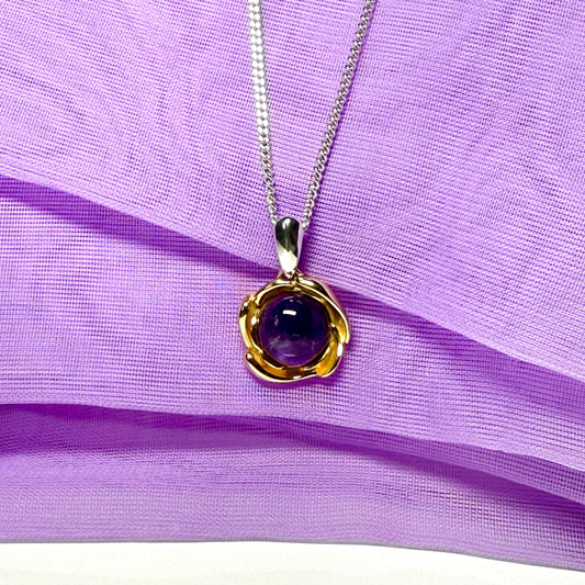 Real purple amethyst sterling silver round necklace sterling silver gilt pendant