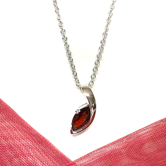 Real red garnet necklace fancy marquise shaped stone