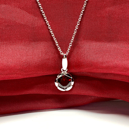 Real red garnet necklace fancy flower edged round