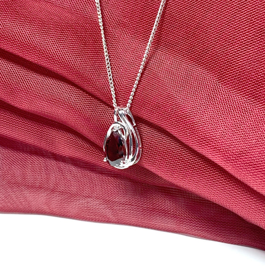 Real red garnet pear shaped fancy pierced necklace white gold pendant