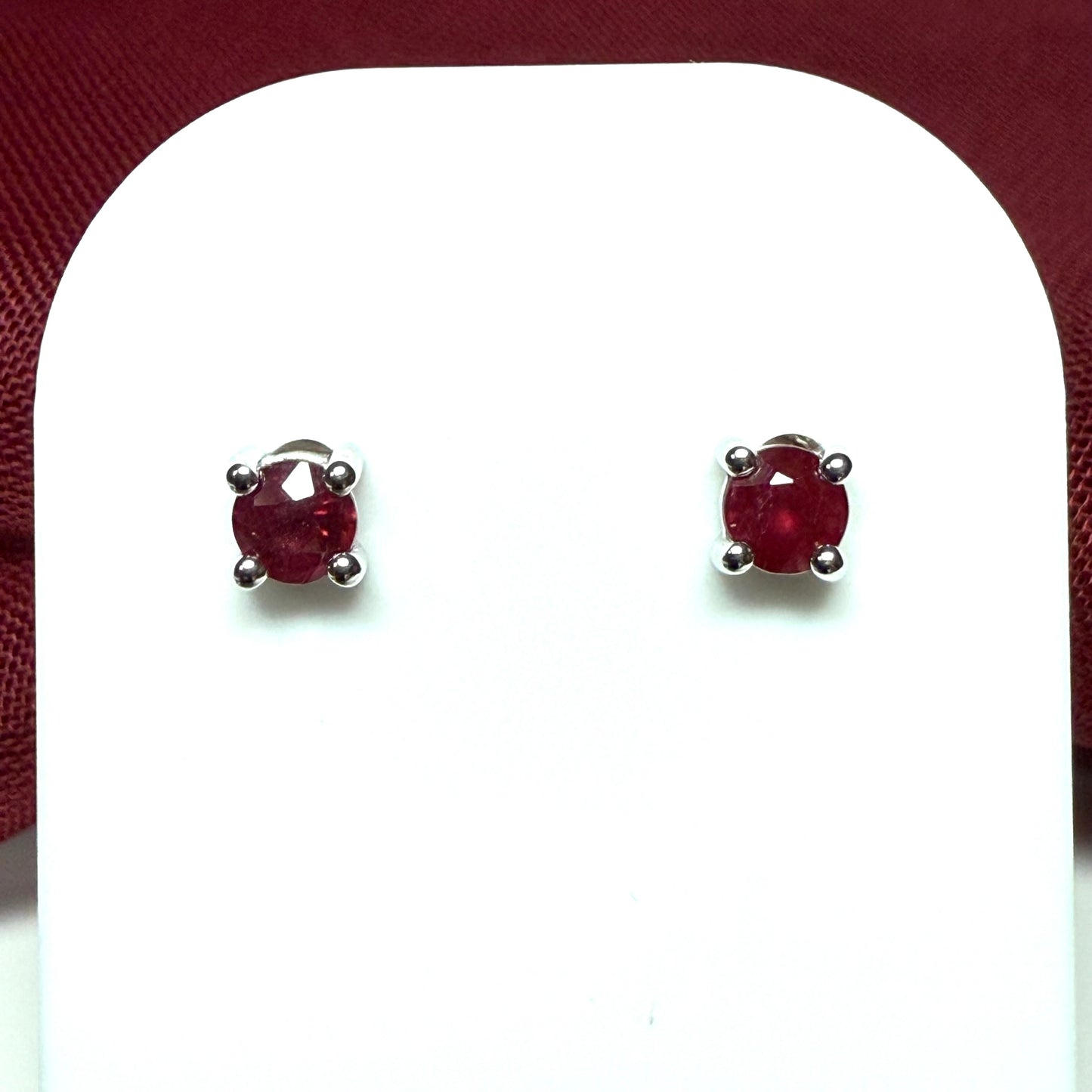 Real ruby earrings round white gold stud