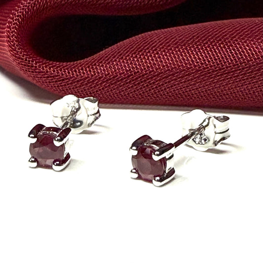 Real ruby earrings round white gold stud