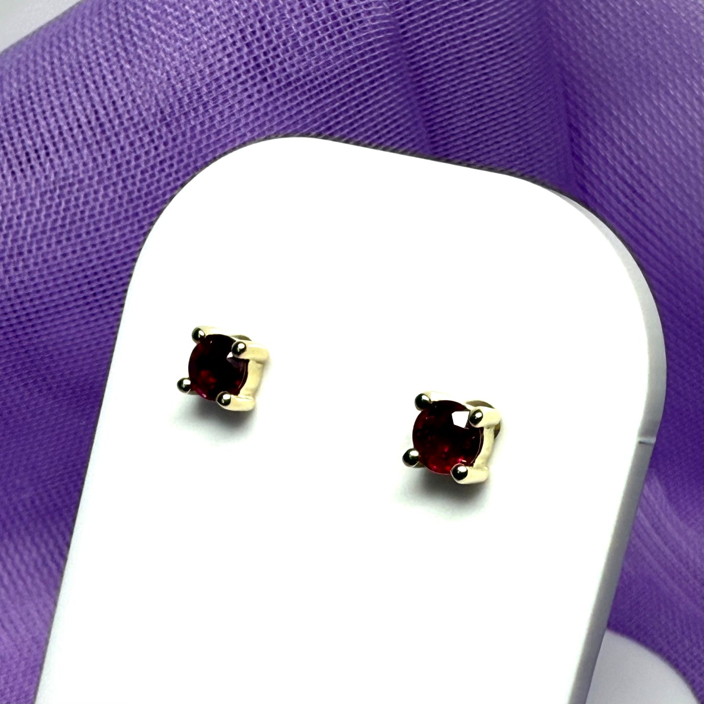 Real ruby earrings round yellow gold stud