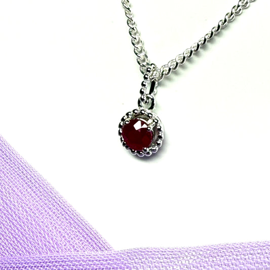Real ruby small round necklace sterling silver