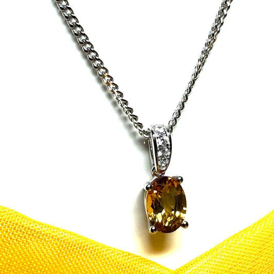 Real yellow citrine necklace oval shaped sterling pendant